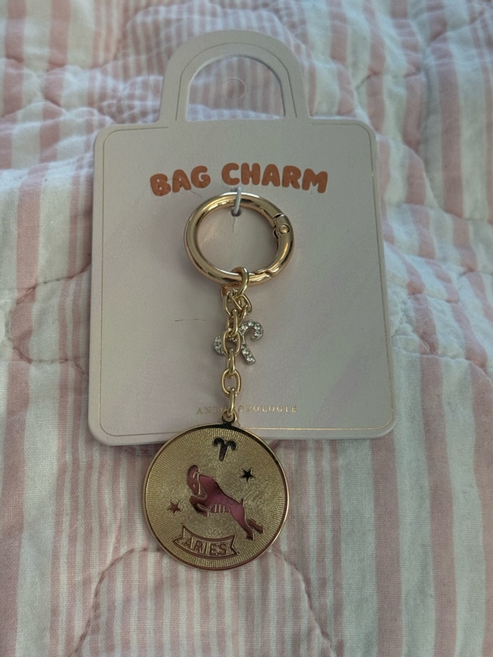 Anthropologie Gold and Pink Aries Zodiac Bag Charm - Picture 4 of 5